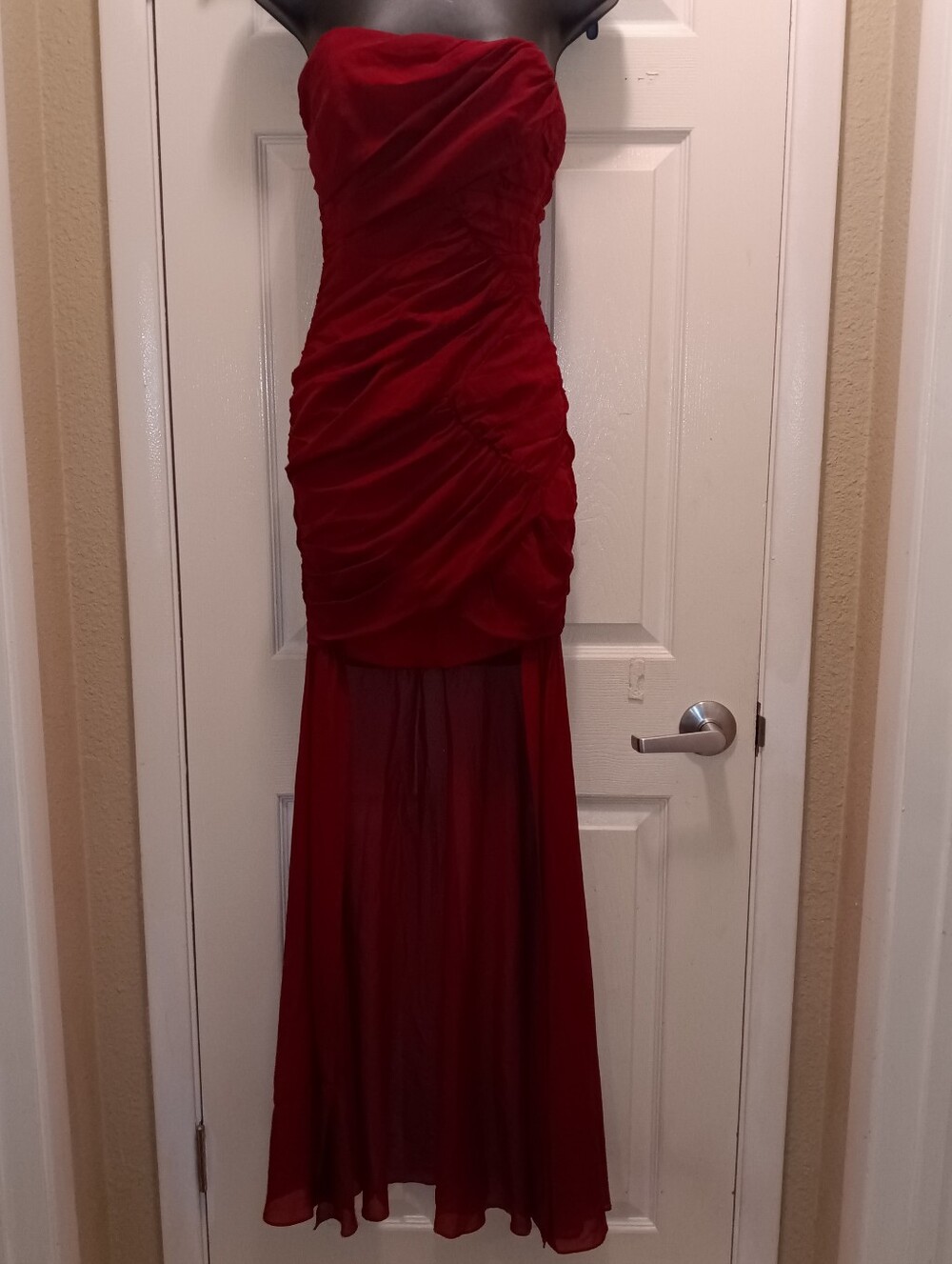 NWT Maria Bianca Nero Strapless Red Ruched HiLo Evening Gown